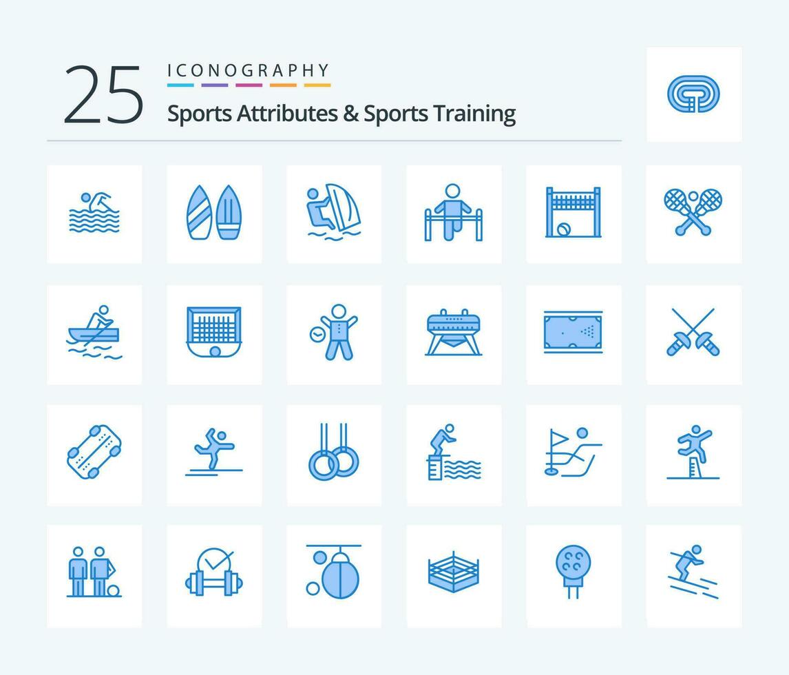 sport- attributen en sport- opleiding 25 blauw kleur icoon pak inclusief Gezondheid. Sportschool. winter. oefening. wind vector