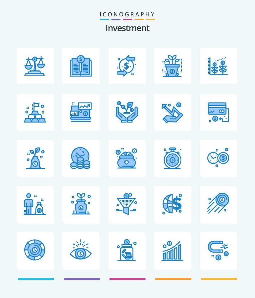 creatief investering 25 blauw icoon pak zo net zo rijk. goud. rug. beginnen. financiën vector