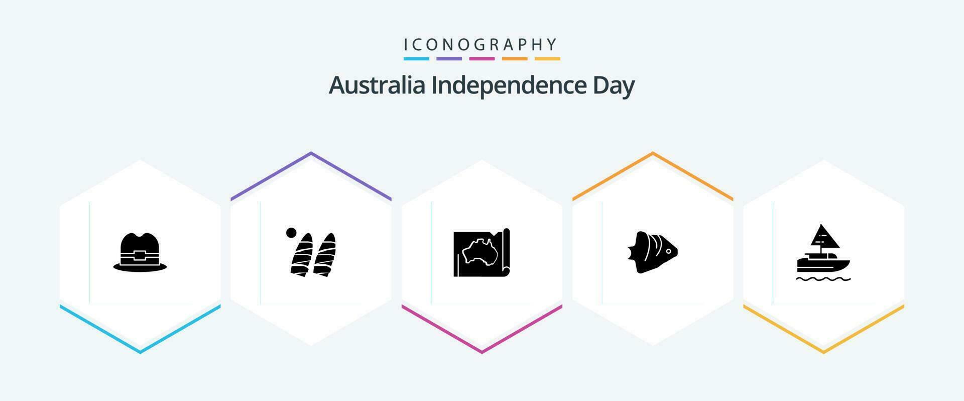 Australië onafhankelijkheid dag 25 glyph icoon pak inclusief spandoek. oceaan. Australische. koraal. reizen vector