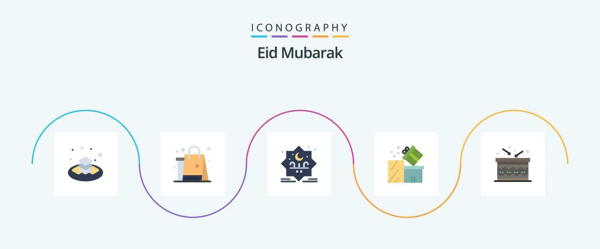 eid mubarak vlak 5 icoon pak inclusief eid. pakket. eid. doos. postzegel vector