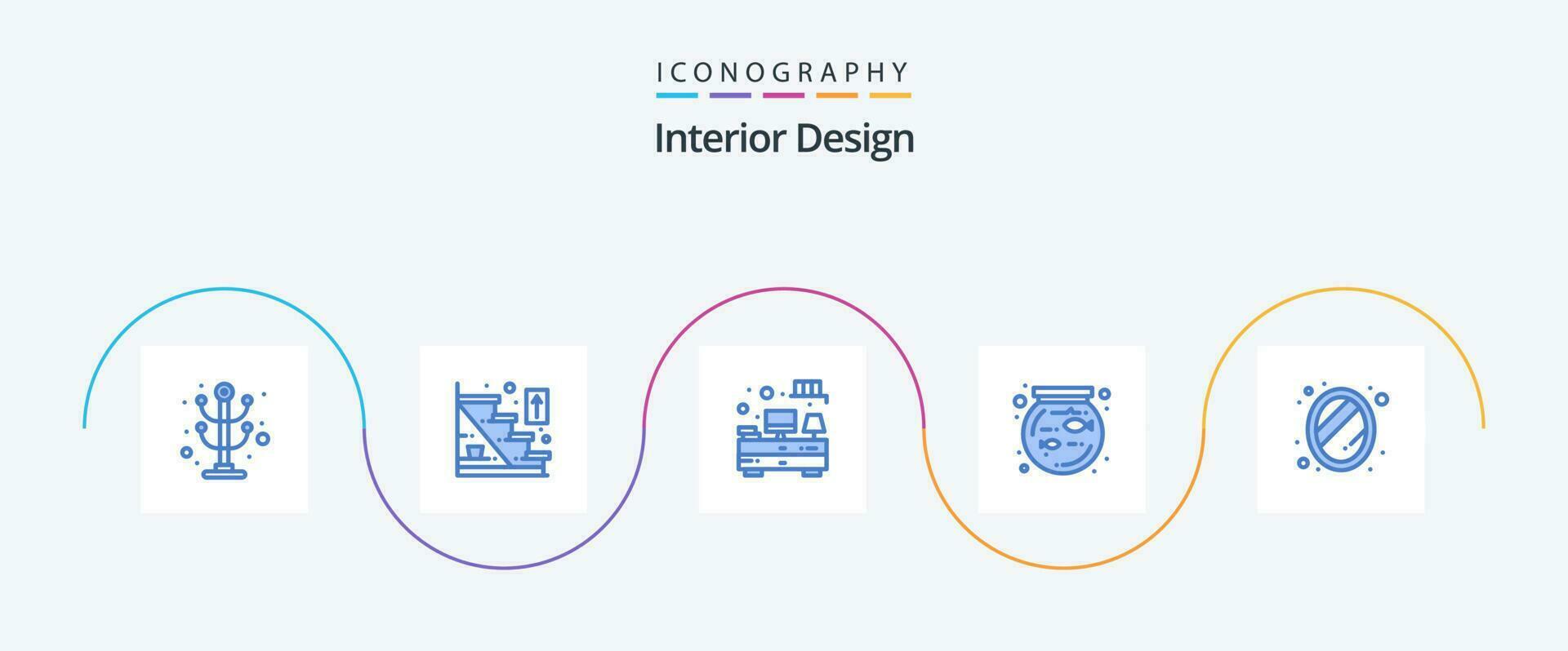 interieur ontwerp blauw 5 icoon pak inclusief huis. interieur. computer. huisdier. kom vector