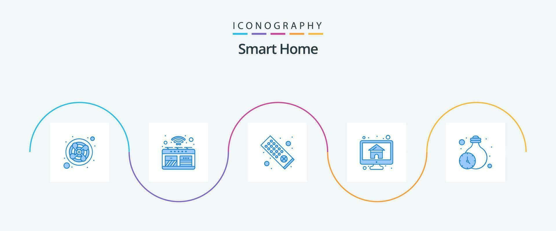 slim huis blauw 5 icoon pak inclusief huis. monitor. fornuis. huis. computer vector