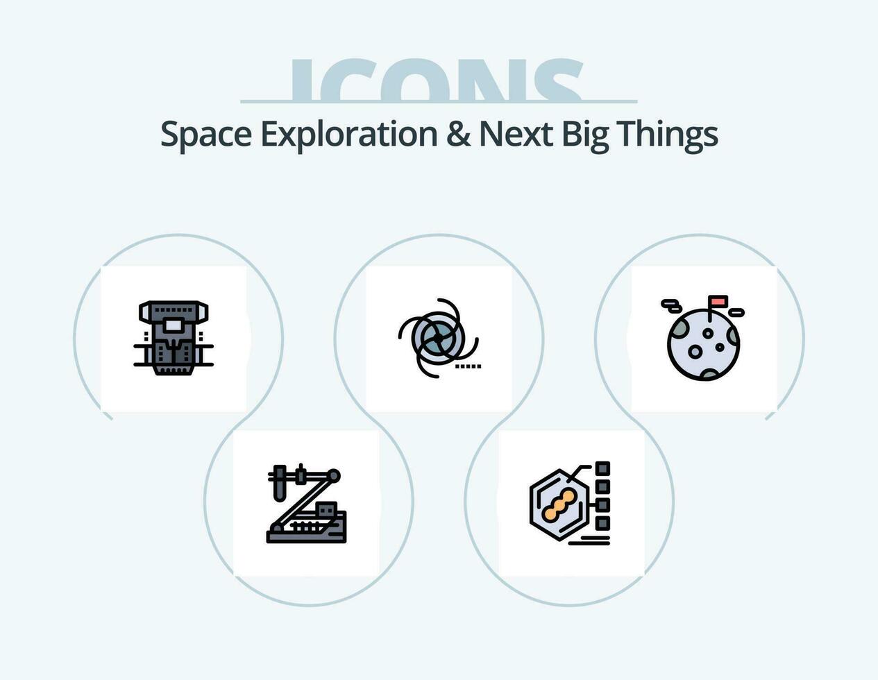 ruimte exploratie en De volgende groot dingen lijn gevulde icoon pak 5 icoon ontwerp. helm. kosmonaut. platform. astronaut. schip vector