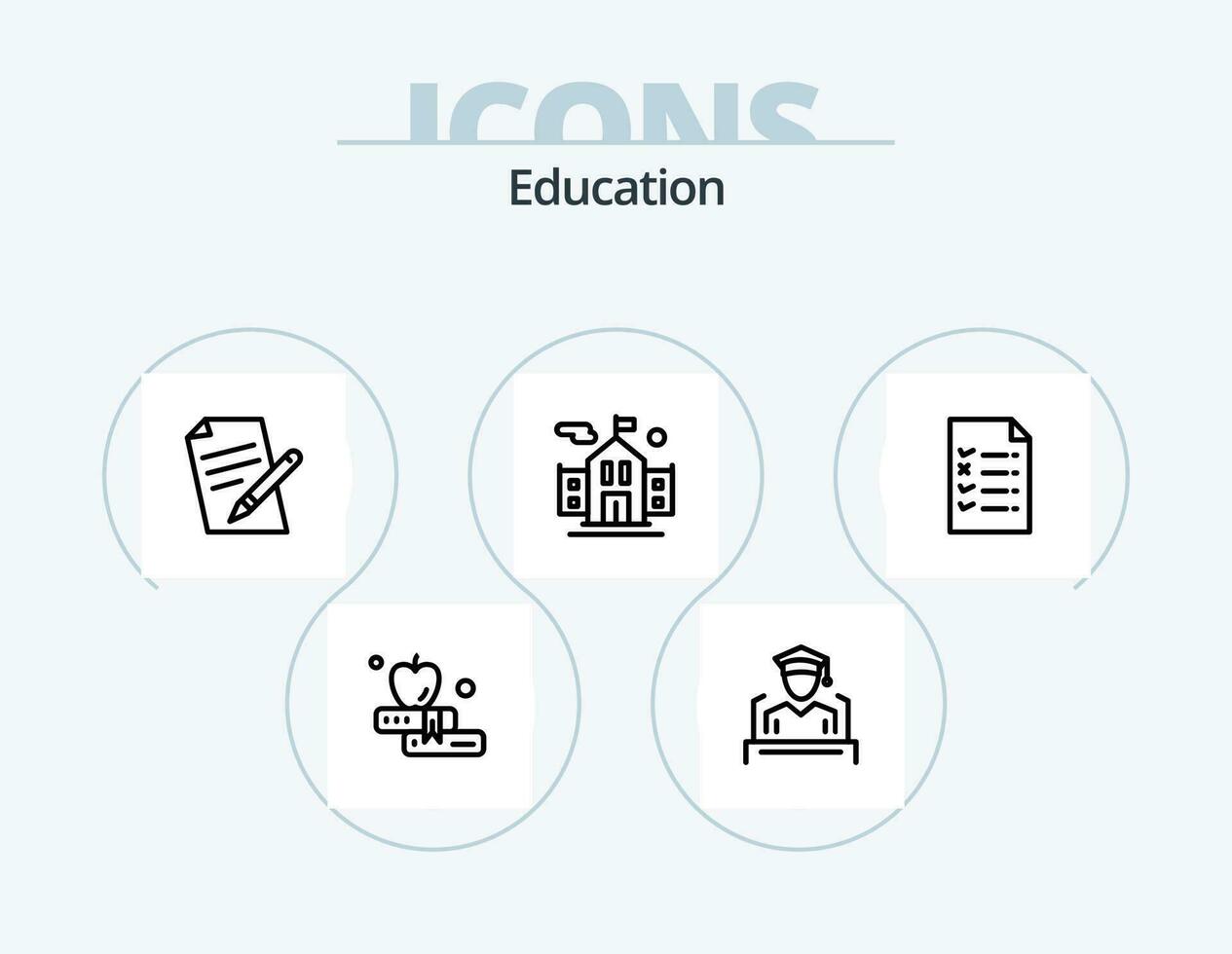 onderwijs lijn icoon pak 5 icoon ontwerp. schooltas. tas. het dossier. onderwijs. school- vector
