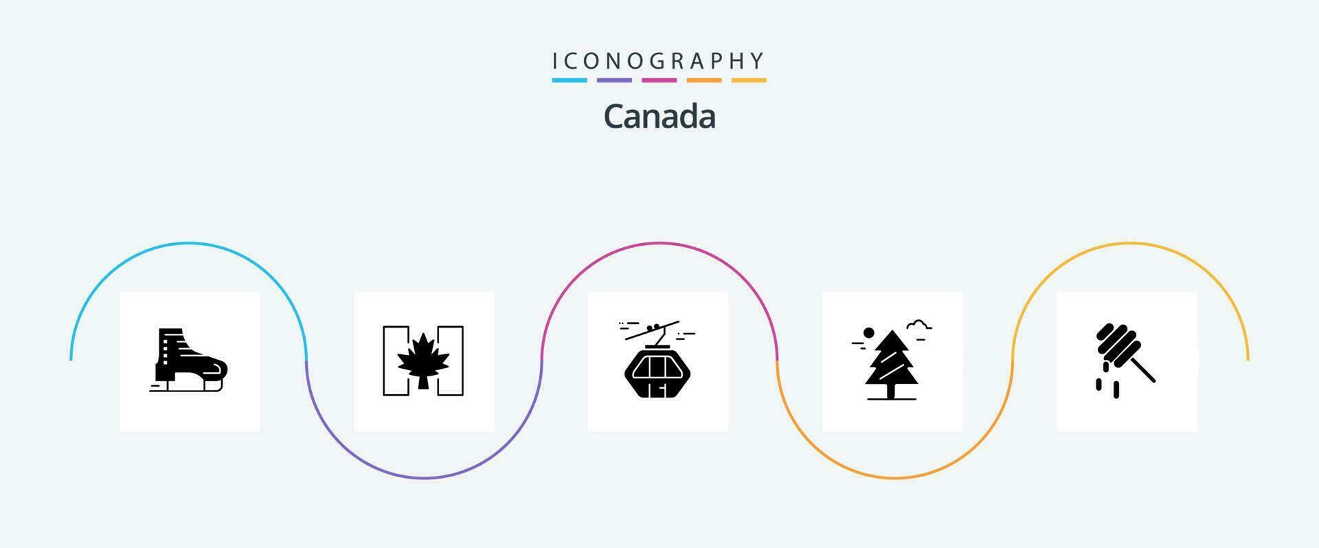 Canada glyph 5 icoon pak inclusief Canada. boom. blad. Woud. gondel vector