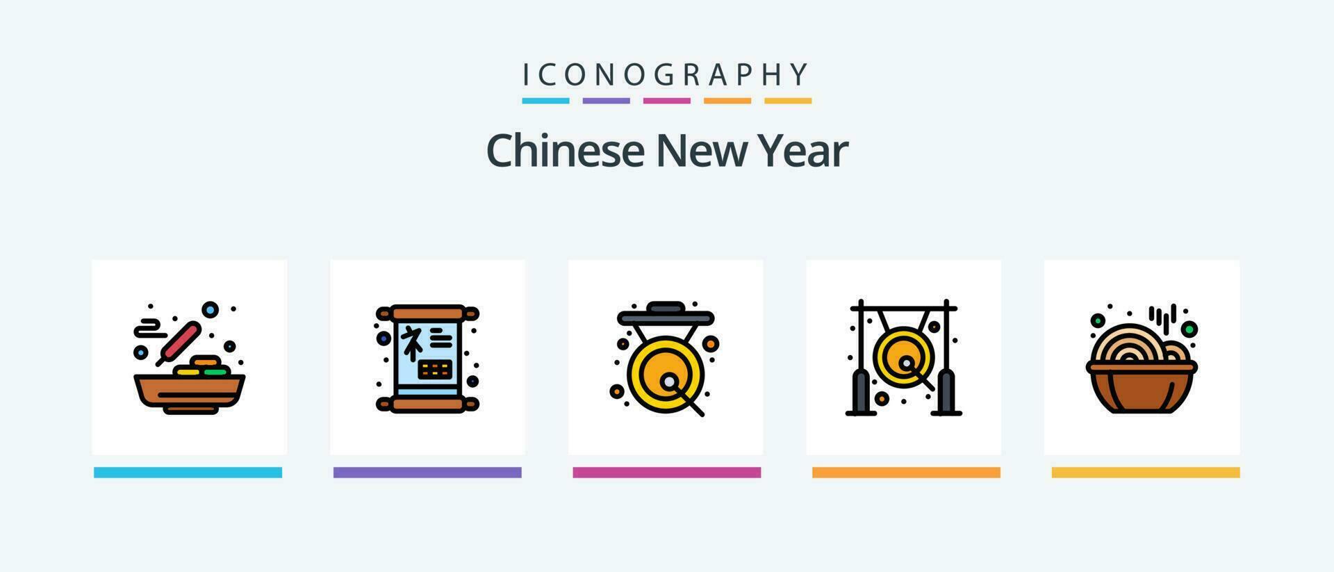 Chinese nieuw jaar lijn gevulde 5 icoon pak inclusief snoep. Geschenk. muziek. geschenk. geschenk. creatief pictogrammen ontwerp vector