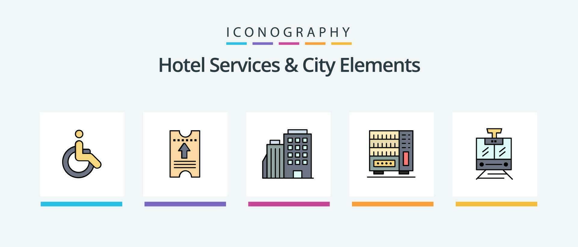 hotel Diensten en stad elementen lijn gevulde 5 icoon pak inclusief banch . decoratie. ticket. gebouw. kolom. creatief pictogrammen ontwerp vector