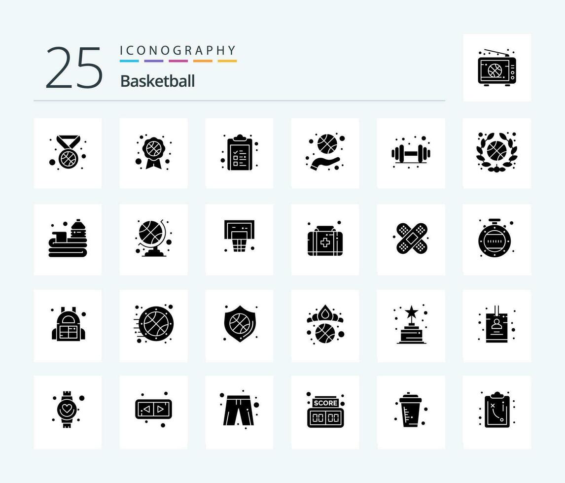 basketbal 25 solide glyph icoon pak inclusief sport. halter. klembord. sport. hand- vector