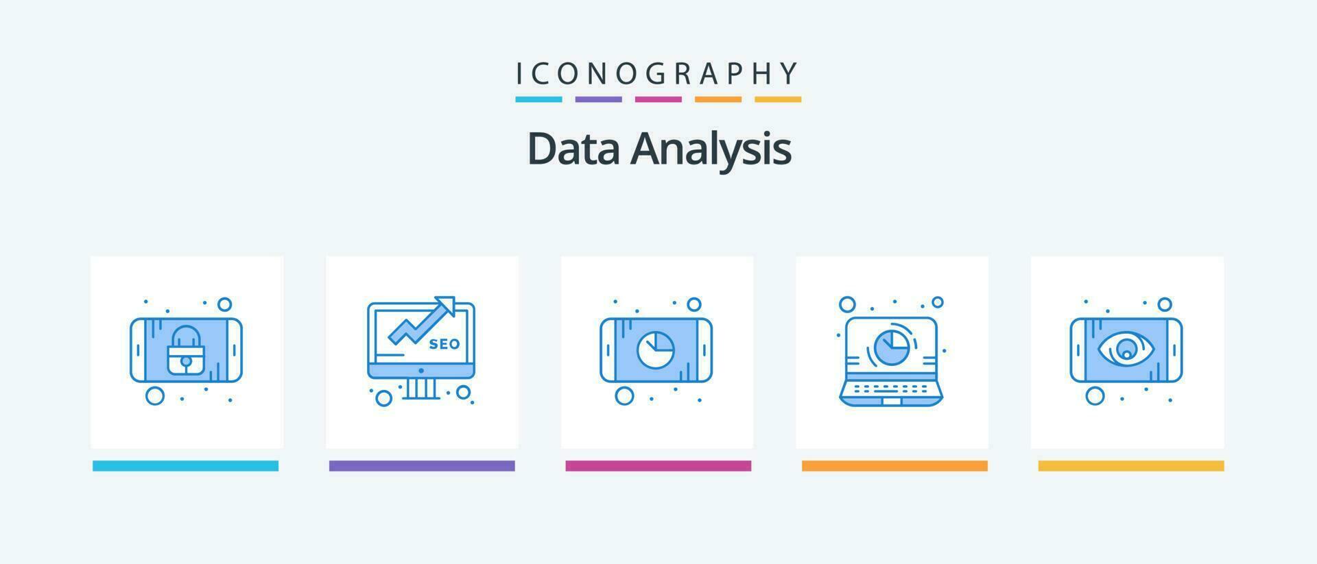 gegevens analyse blauw 5 icoon pak inclusief rapport. computer. seo. databank. mobiel. creatief pictogrammen ontwerp vector