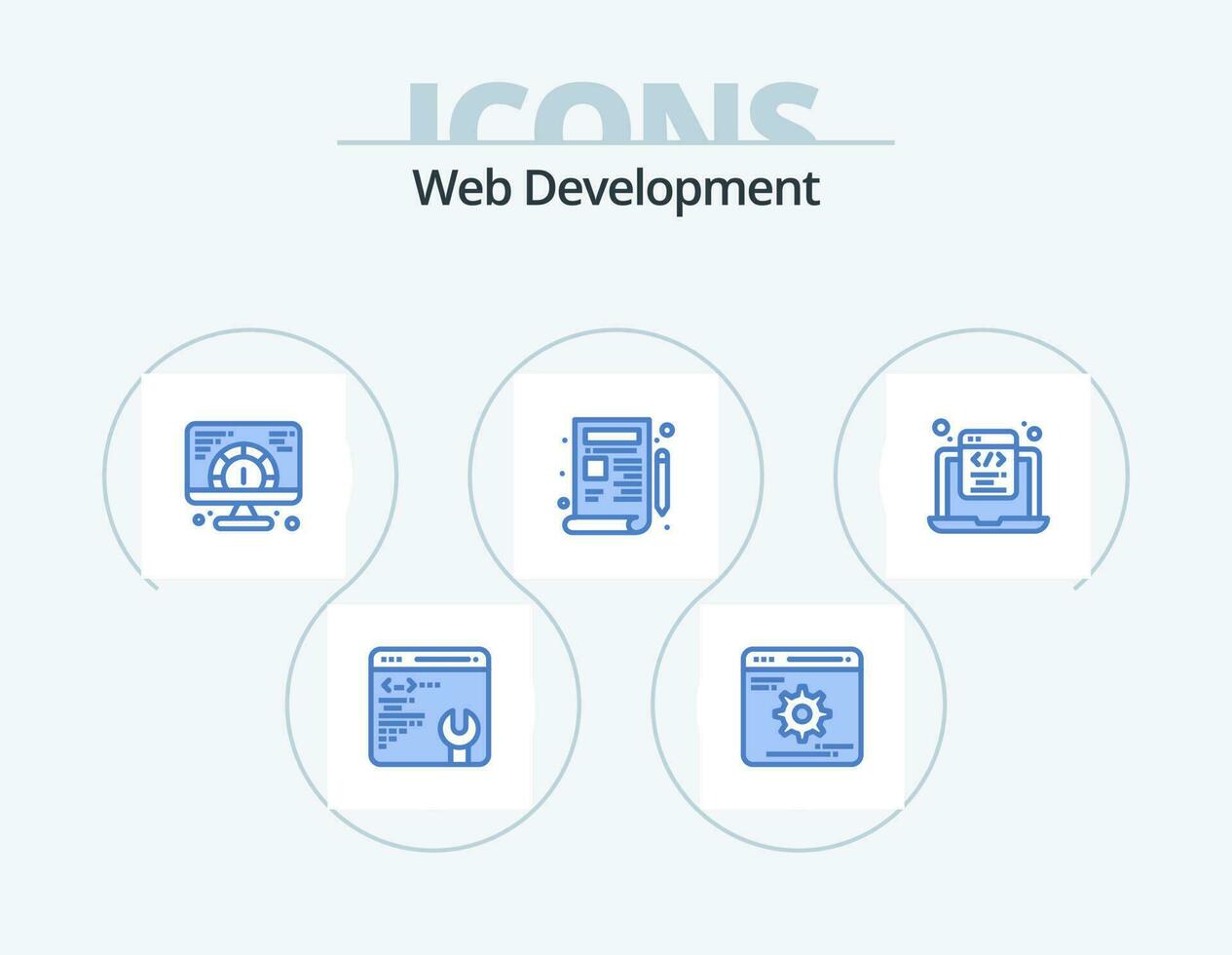 web ontwikkeling blauw icoon pak 5 icoon ontwerp. html codering. codering. web. tekening. ontwerp vector