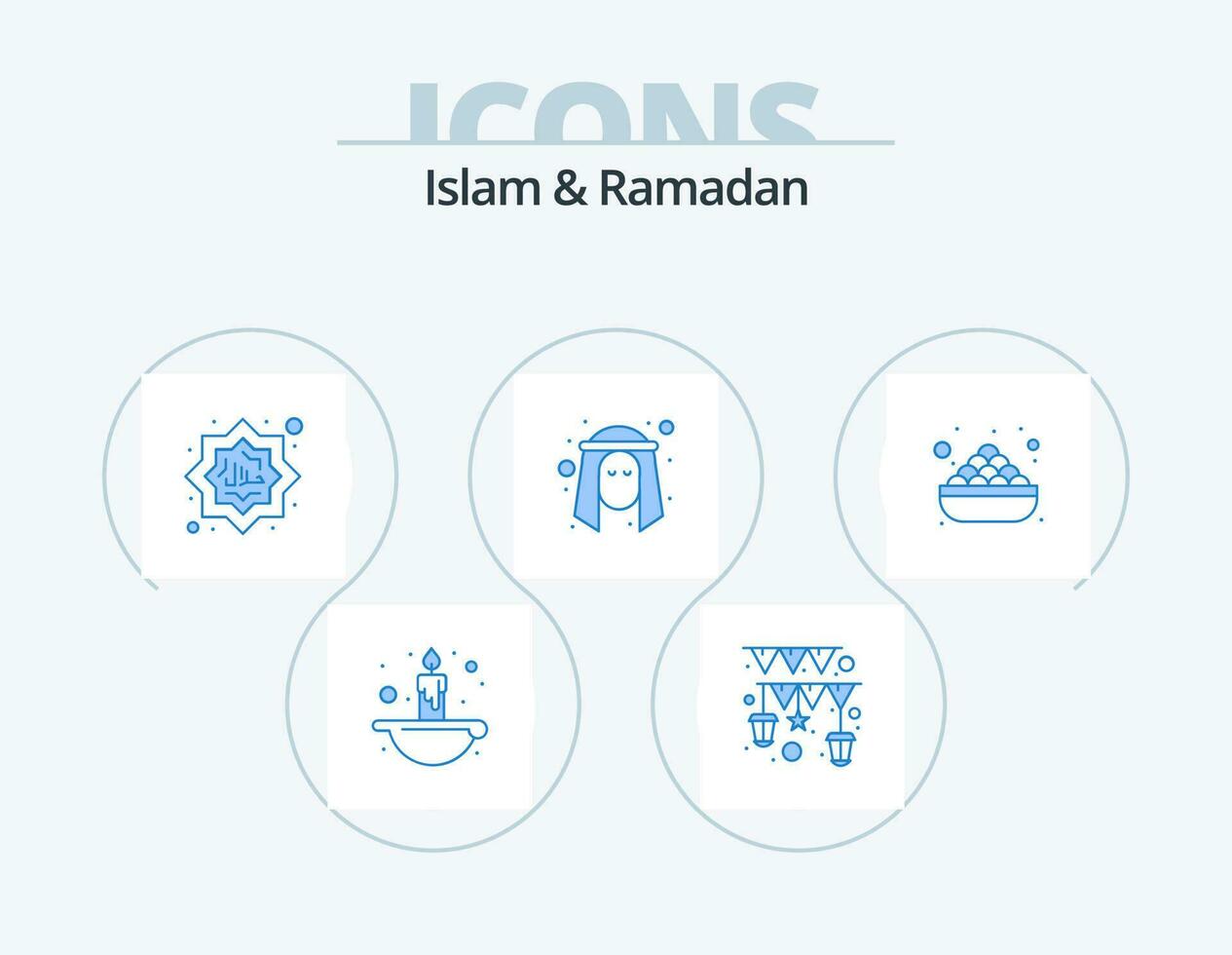 Islam en Ramadan blauw icoon pak 5 icoon ontwerp. schaal. persoon. halal. moslim. moslim vector