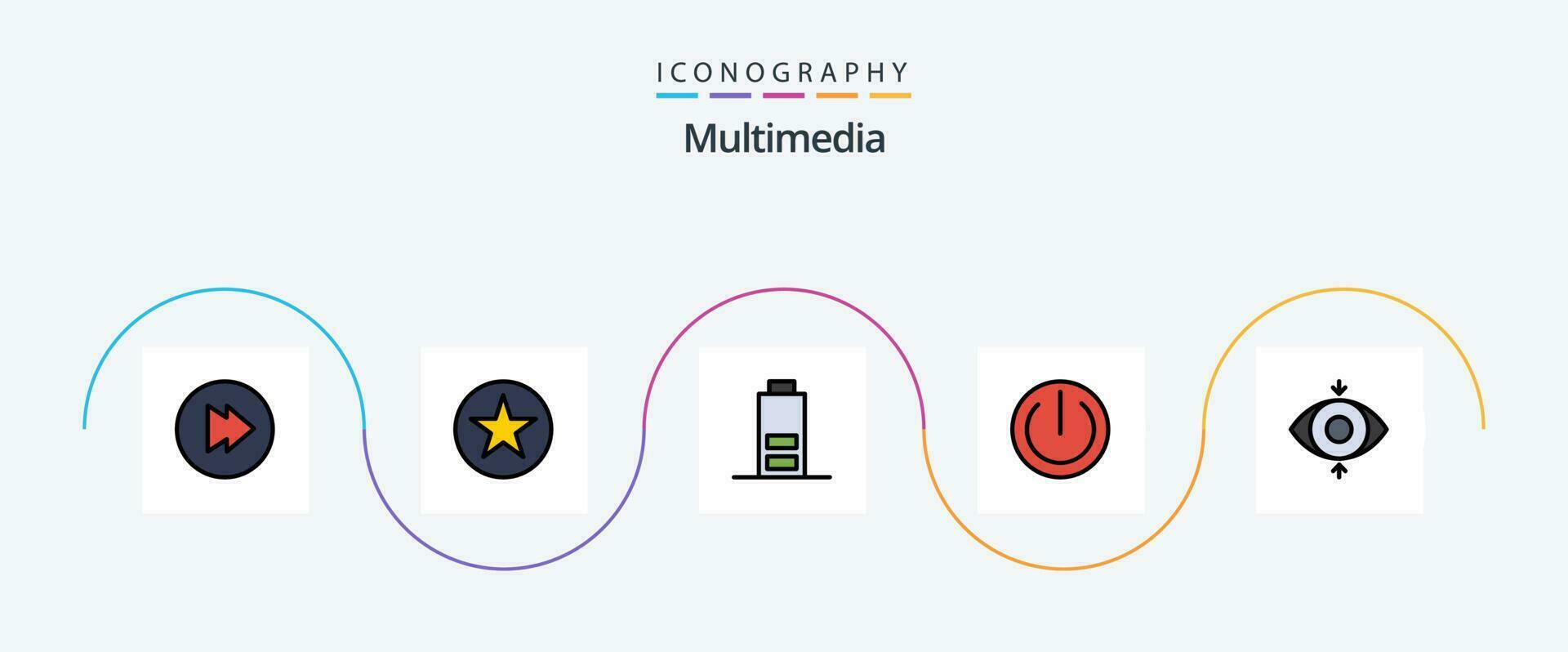 multimedia lijn gevulde vlak 5 icoon pak inclusief . multimediaal. visie vector