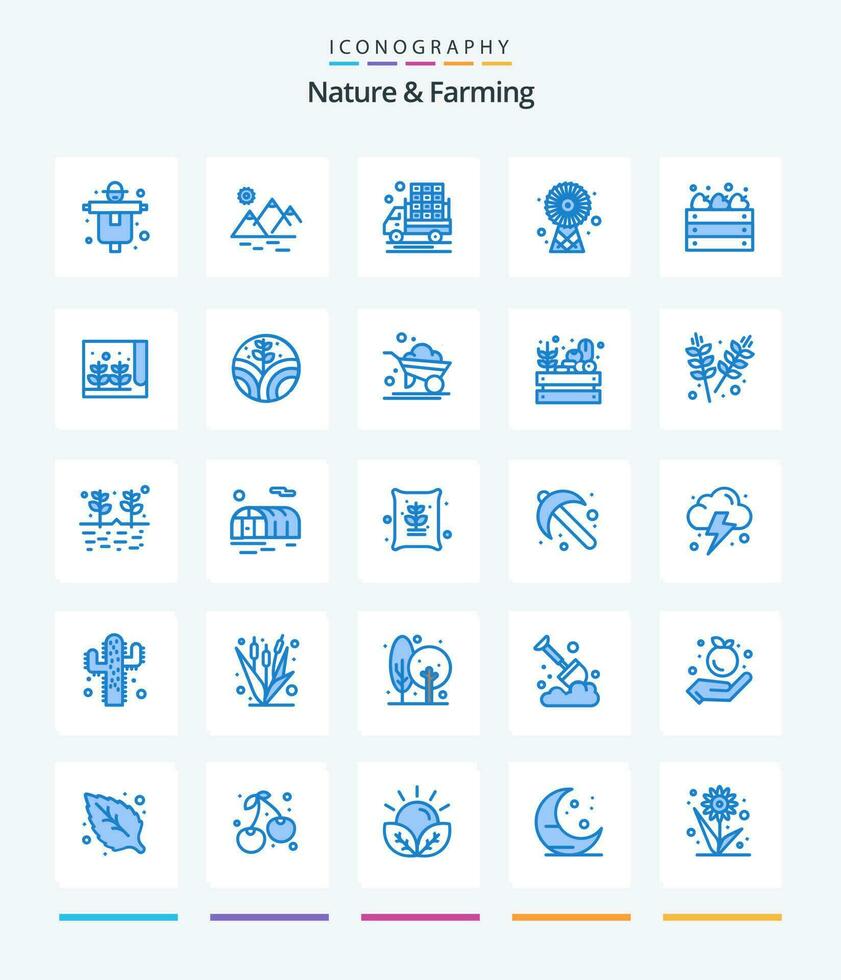creatief natuur en landbouw 25 blauw icoon pak zo net zo appels. technologie. landbouw. energie. gebouwen vector