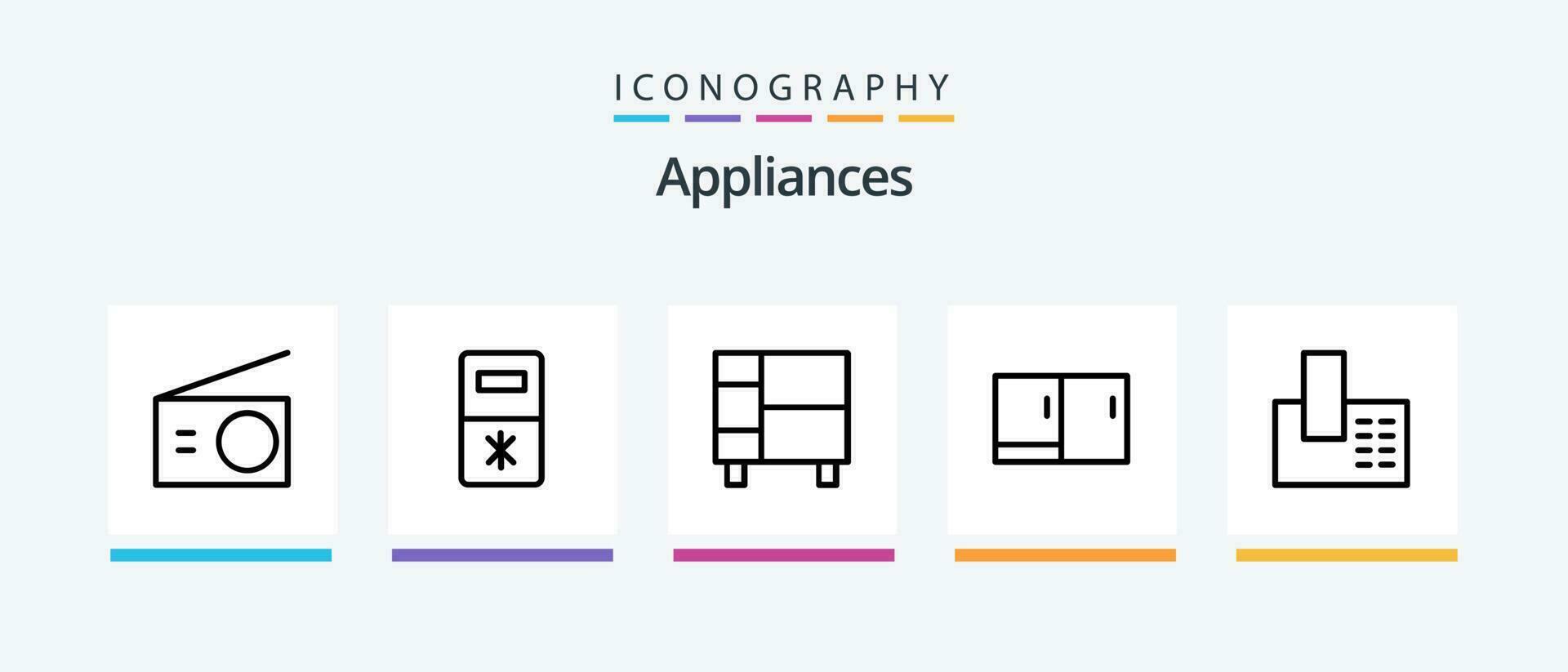 huishoudelijke apparaten lijn 5 icoon pak inclusief verwarming. koelkast. garderobe. ijskast. oven. creatief pictogrammen ontwerp vector