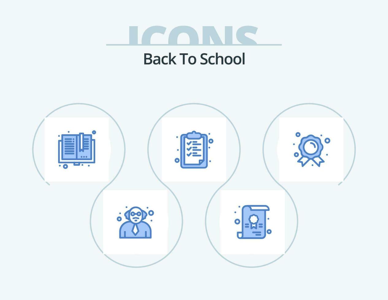 terug naar school- blauw icoon pak 5 icoon ontwerp. kampioen. prestatie. onderwijs. onderwijs. klembord vector