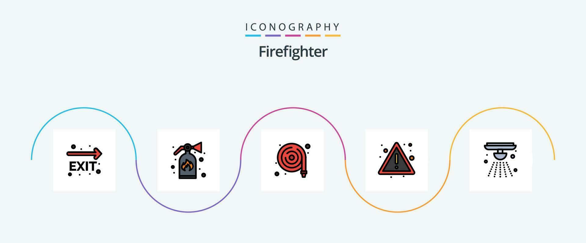 brandweerman lijn gevulde vlak 5 icoon pak inclusief klok. alarm. slang. teken. brand vector