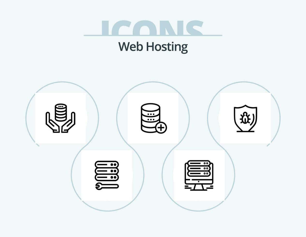 web hosting lijn icoon pak 5 icoon ontwerp. beschermen. antivirusprogramma. web. server. internet vector
