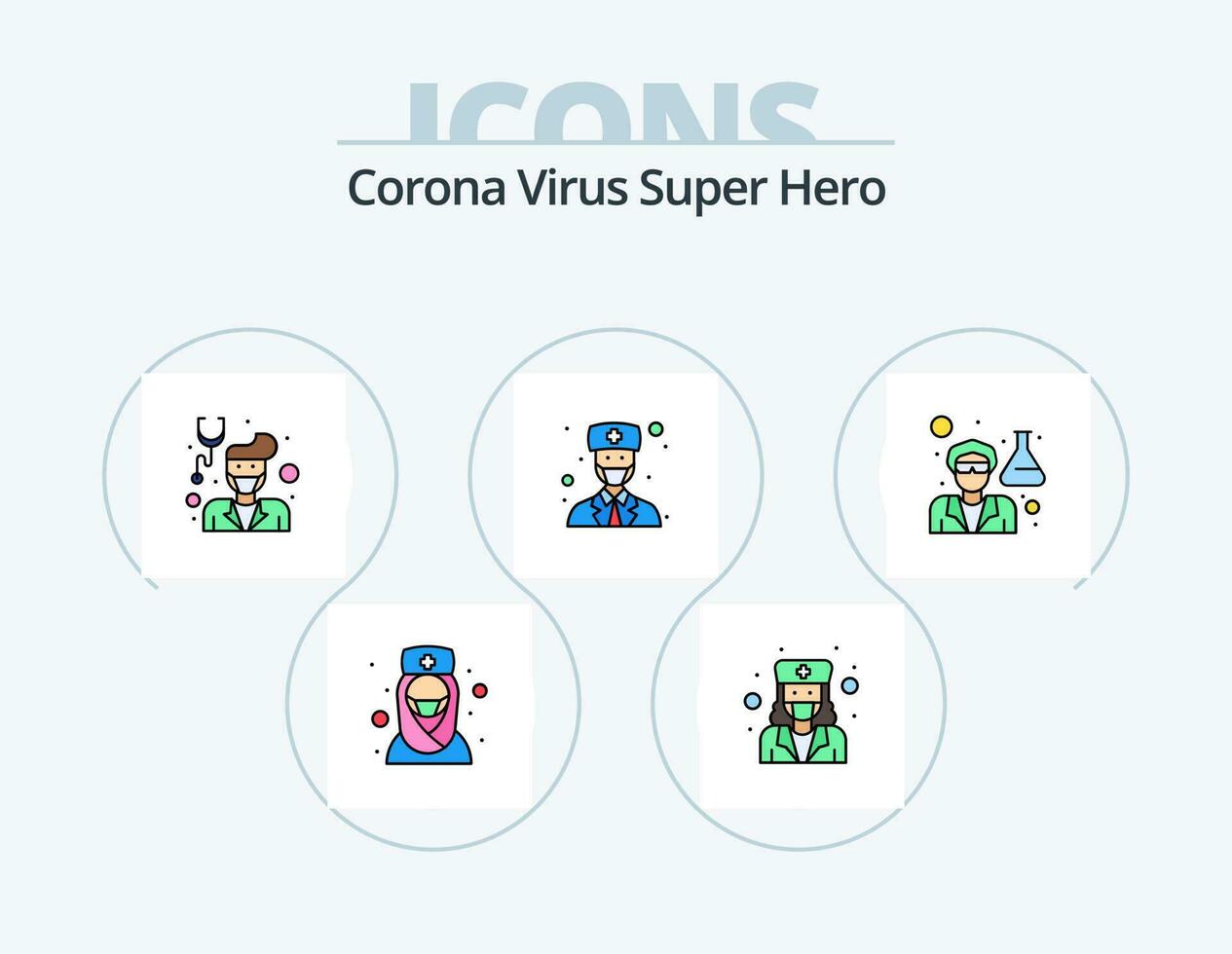 corona virus super held lijn gevulde icoon pak 5 icoon ontwerp. mensen. dokter. avatar. avatar. apotheker vector