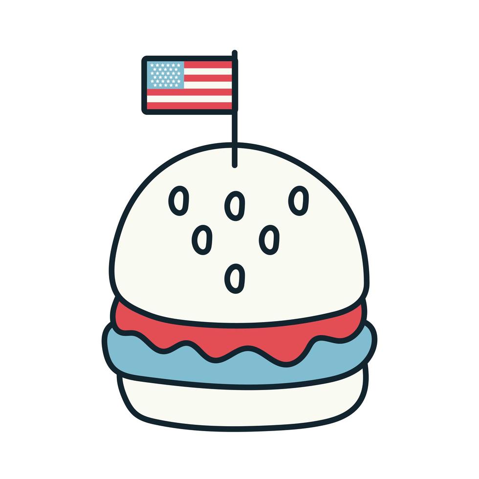 hamburger met Amerikaanse vlaglijn en vulstijl vector