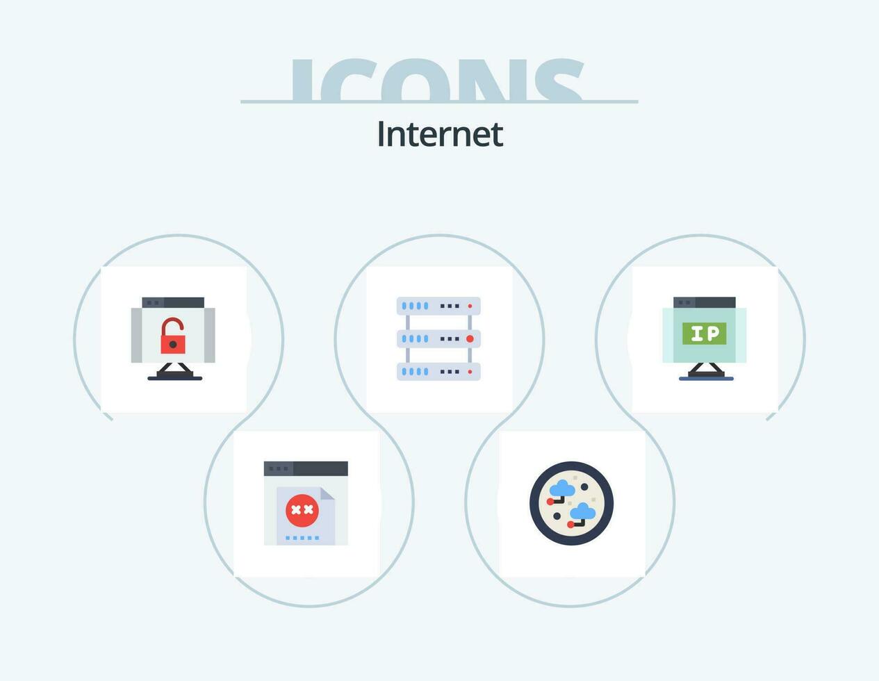 internet vlak icoon pak 5 icoon ontwerp. plaats. internetten. op slot doen. opslag. hosting vector