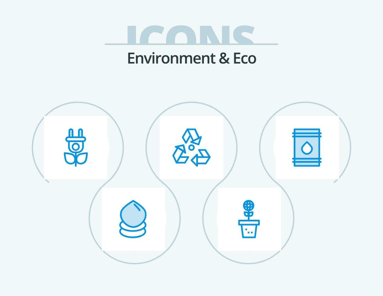 milieu en eco blauw icoon pak 5 icoon ontwerp. loop. afval. fabriek. omgeving. eco vector