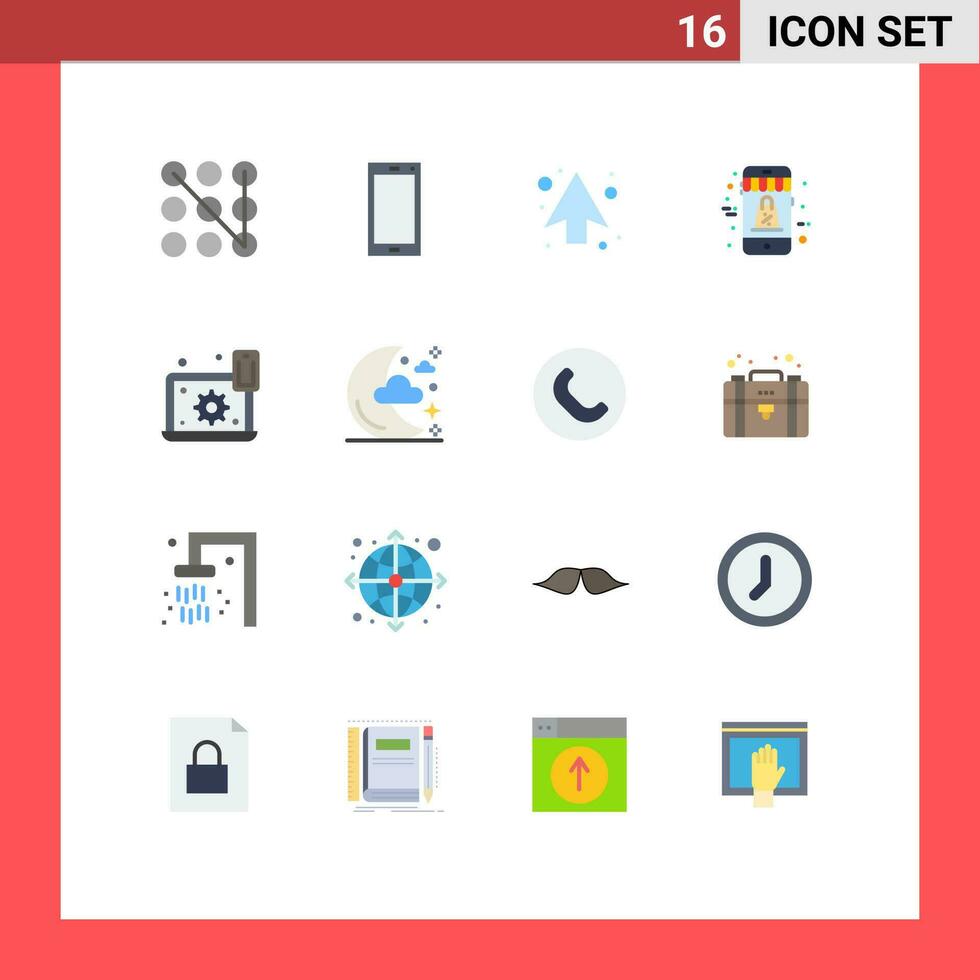 16 vlak kleur concept voor websites mobiel en apps laptop uitverkoop pijl mobiel boodschappen doen bewerkbare pak van creatief vector ontwerp elementen