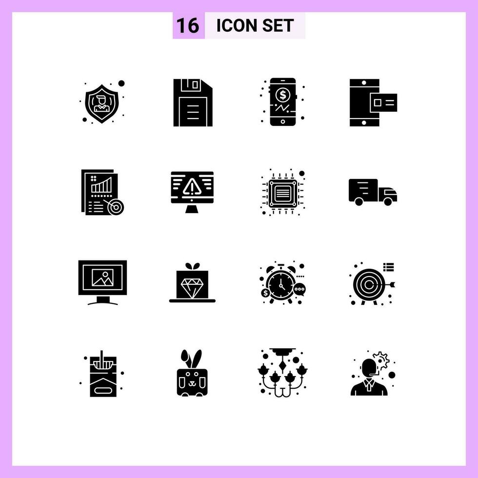 16 solide glyph concept voor websites mobiel en apps ontwerp statistieken investering analytics krijt bewerkbare vector ontwerp elementen