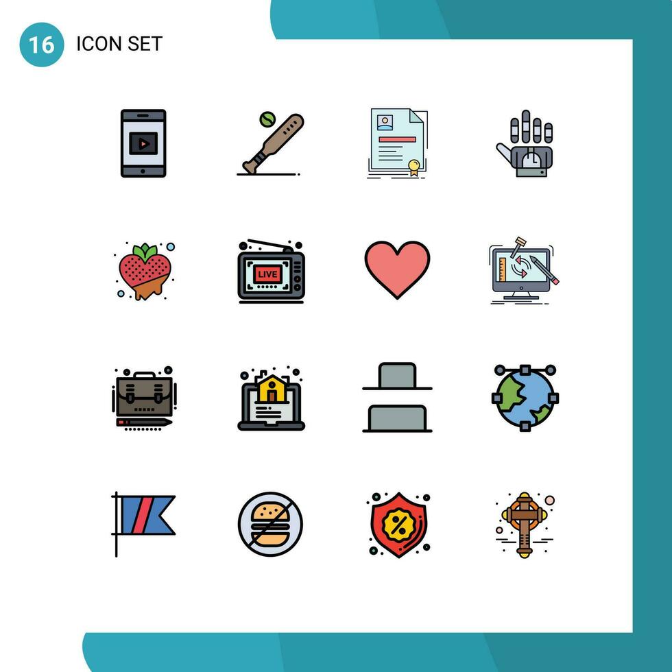 16 vlak kleur gevulde lijn concept voor websites mobiel en apps voedsel hand- contract golfen certificaat bewerkbare creatief vector ontwerp elementen