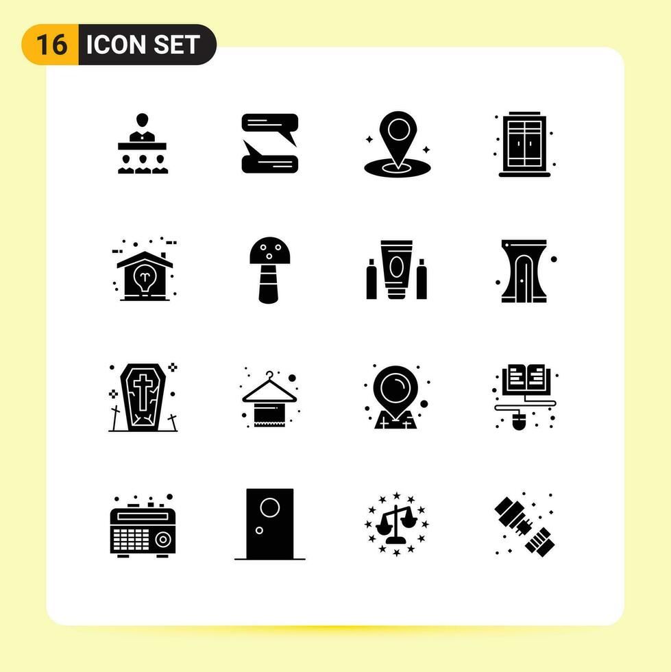 16 solide glyph concept voor websites mobiel en apps voedsel huis navigatie ontwerp venster bewerkbare vector ontwerp elementen