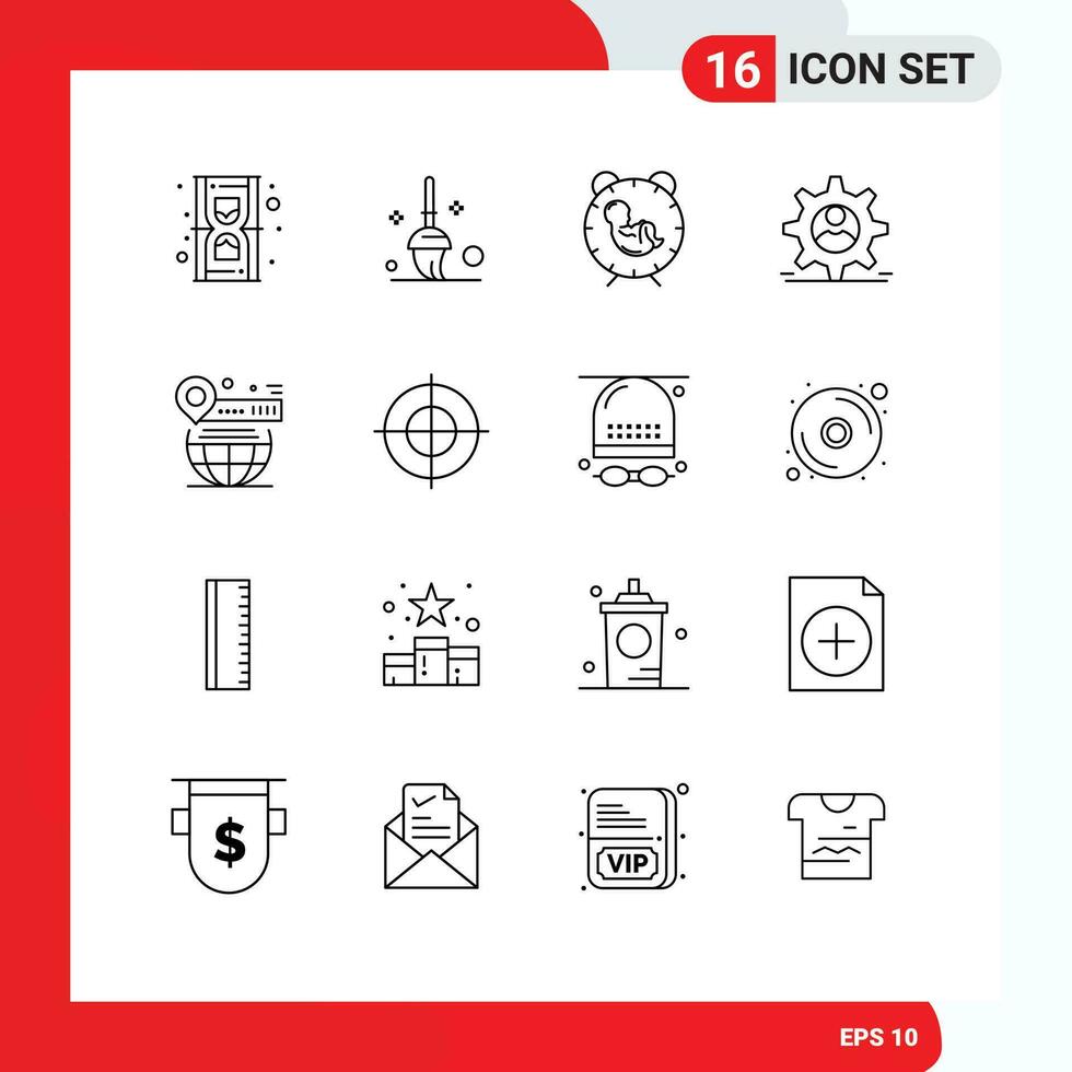 16 thematisch vector contouren en bewerkbare symbolen van pin Mens tijd veiligheid dper bewerkbare vector ontwerp elementen