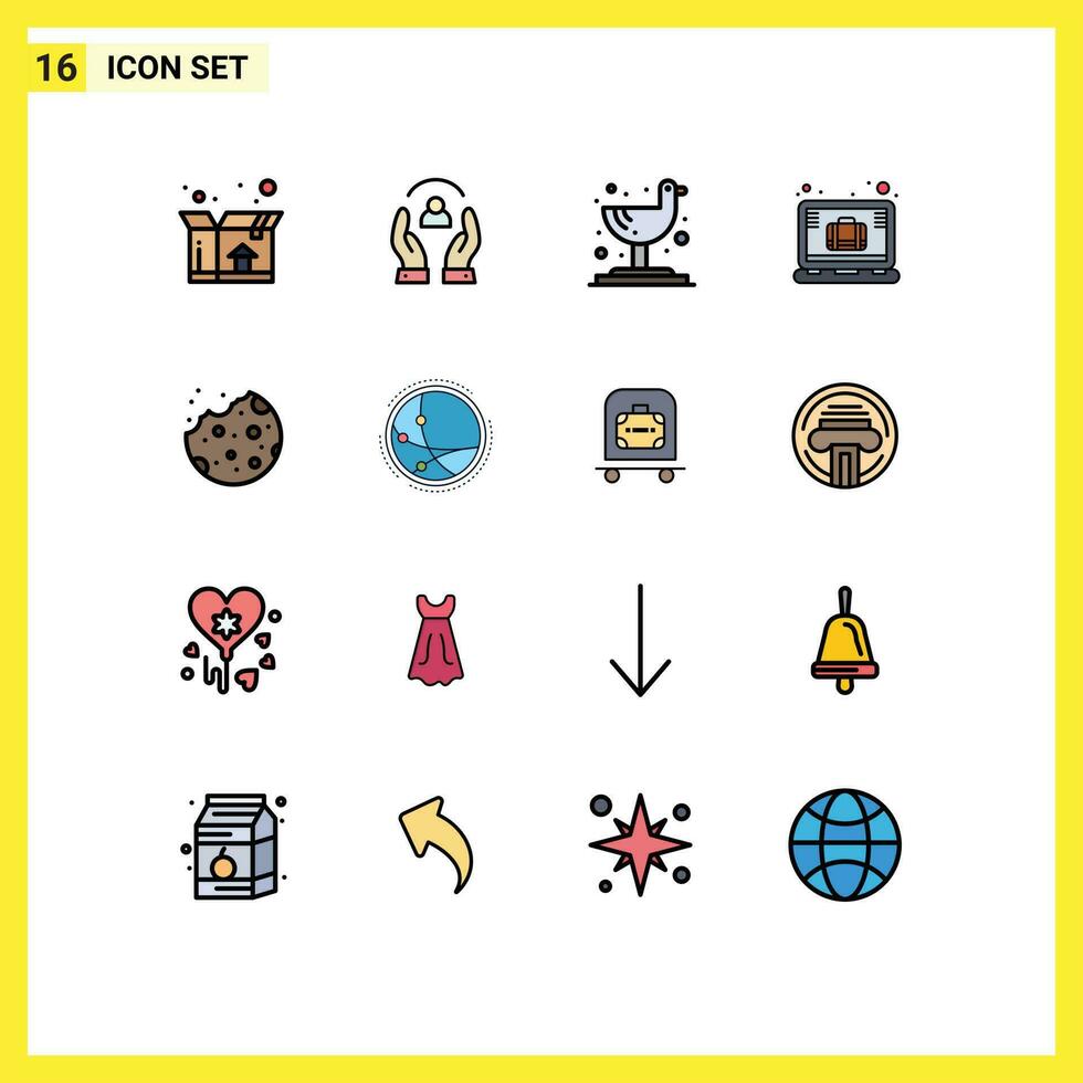 16 vlak kleur gevulde lijn concept voor websites mobiel en apps toetje bakken vogel kantoor geval geval bewerkbare creatief vector ontwerp elementen