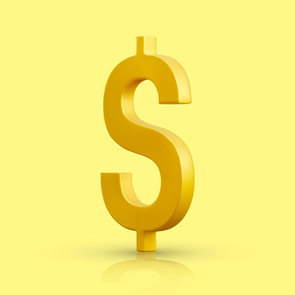 3d realistisch goud dollar teken. ons dollar valuta symbool geïsoleerd Aan geel achtergrond. vector illustratie