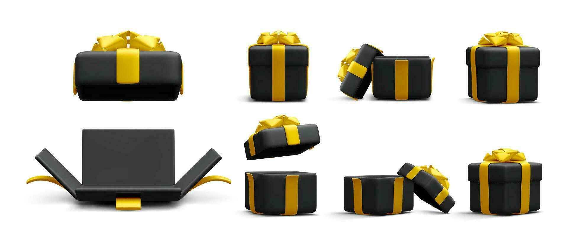 reeks van 3d realistisch geschenk dozen met lint geïsoleerd Aan wit achtergrond. verrassing dozen. vector illustratie