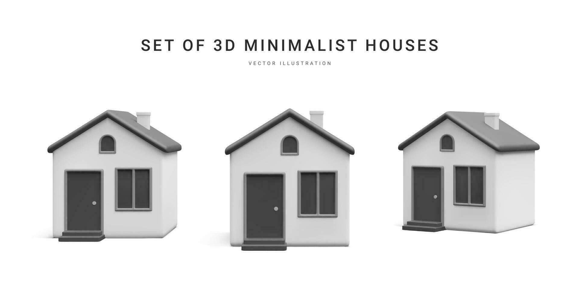 reeks van 3d realistisch huizen geïsoleerd Aan licht achtergrond. echt landgoed, hypotheek, lening concept. huis pictogrammen in tekenfilm minimaal stijl. vector illustratie