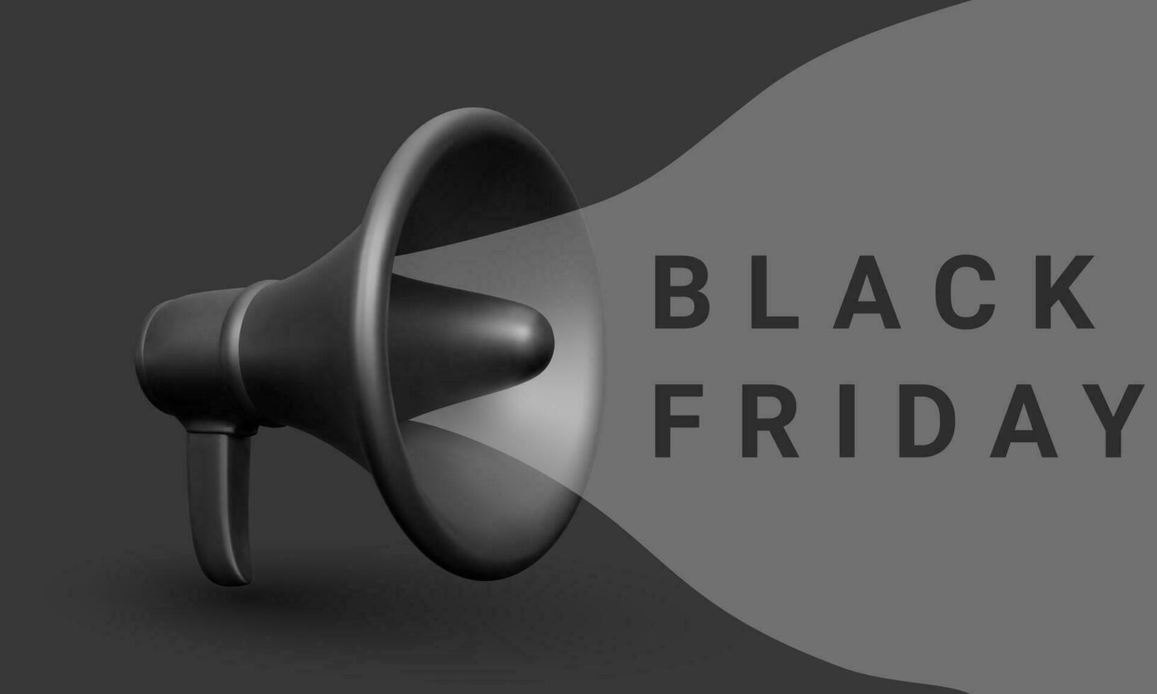 3d realistisch zwart plastic megafoon afzet concept. zwart vrijdag. vector illustratie