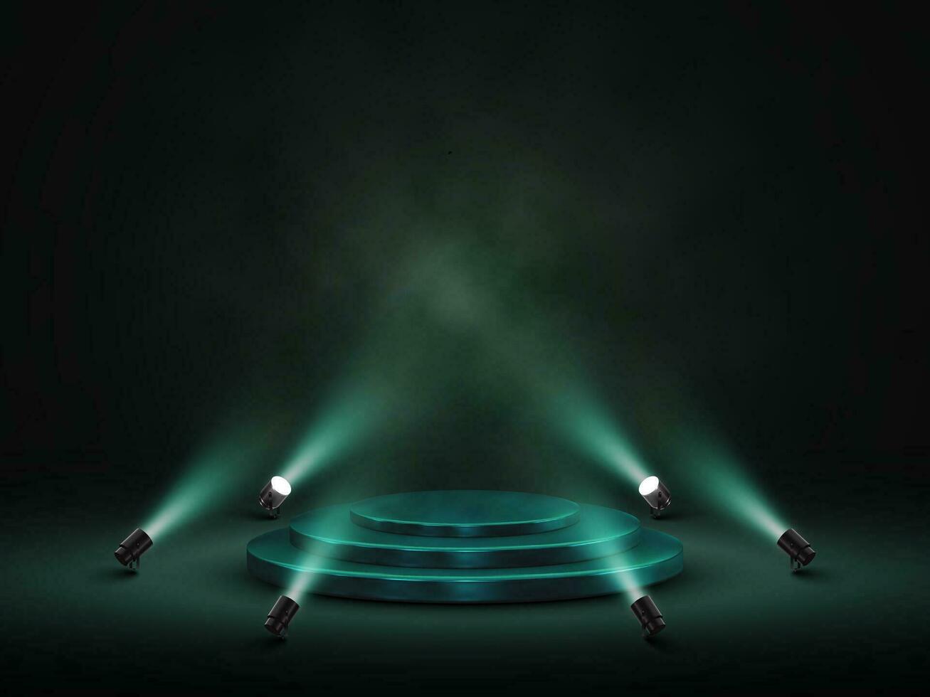 podium met verlichting. fase, podium, tafereel voor prijs ceremonie met schijnwerpers. vector illustratie