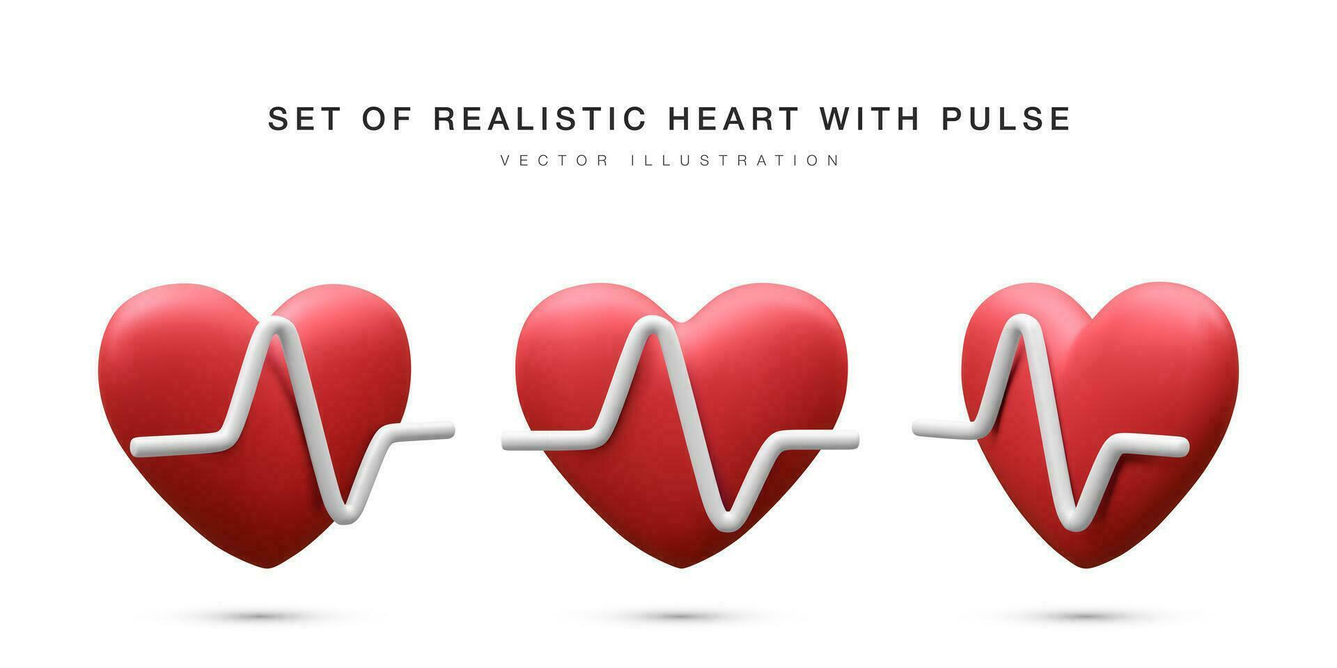 reeks van 3d realistisch rood hart met wit pulse voor medisch apps en websites. medisch gezondheidszorg concept. hart pols, hartslag lijn, cardiogram. vector illustratie