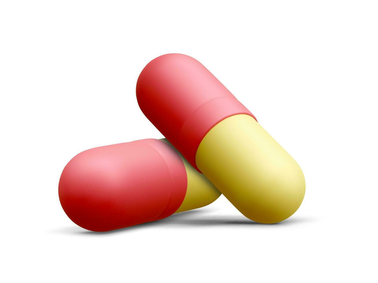 3d realistisch twee dichtbij omhoog capsule pillen geïsoleerd Aan wit achtergrond. vector illustratie