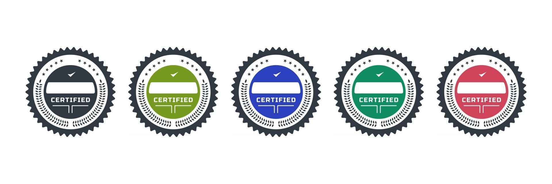 gecertificeerde badge-logo's voor certificeringsbedrijf vector embleem pictogrammalplaatje