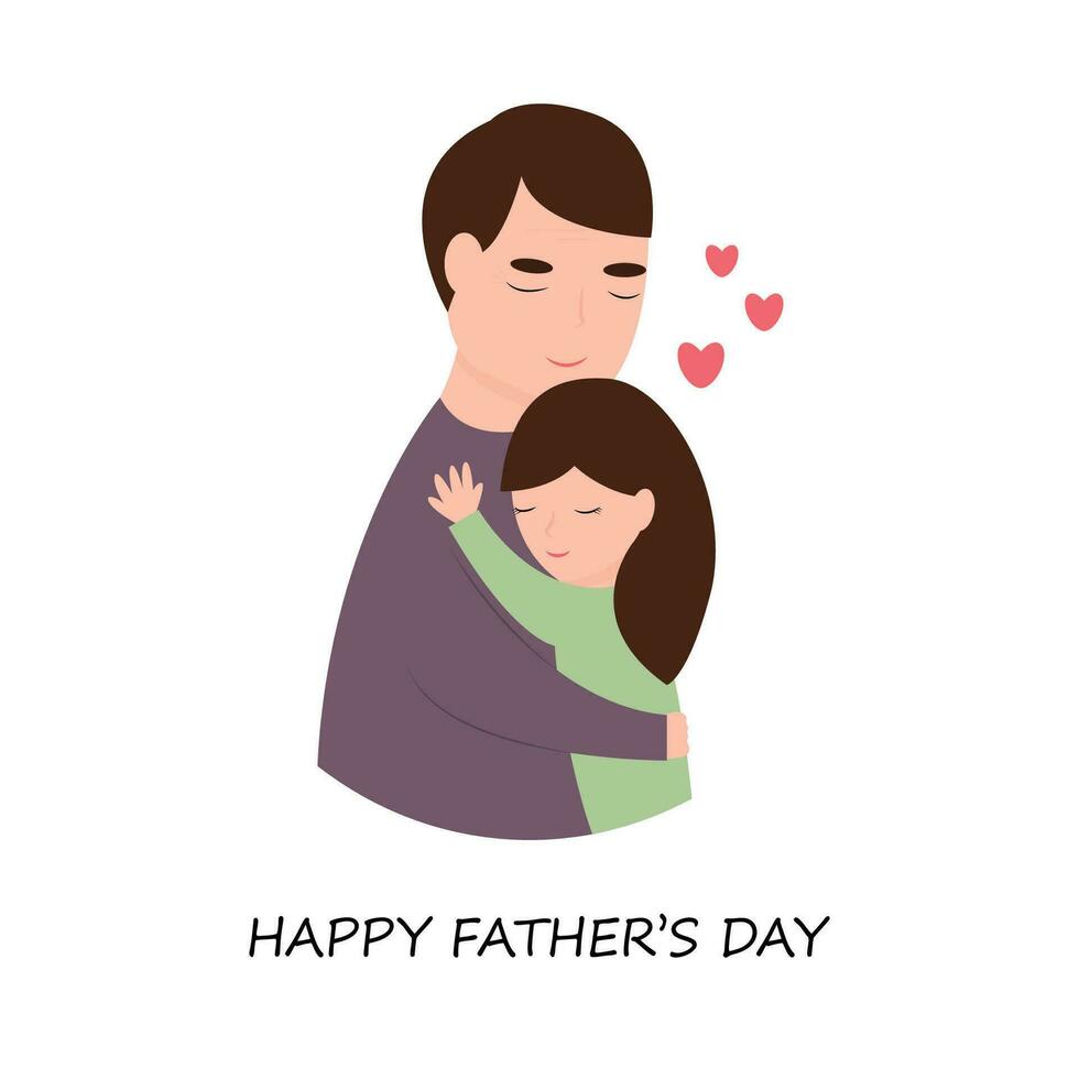 vader dag groet kaart met beeld van Mens knuffelen haar weinig dochter. vector illustratie in tekenfilm stijl.