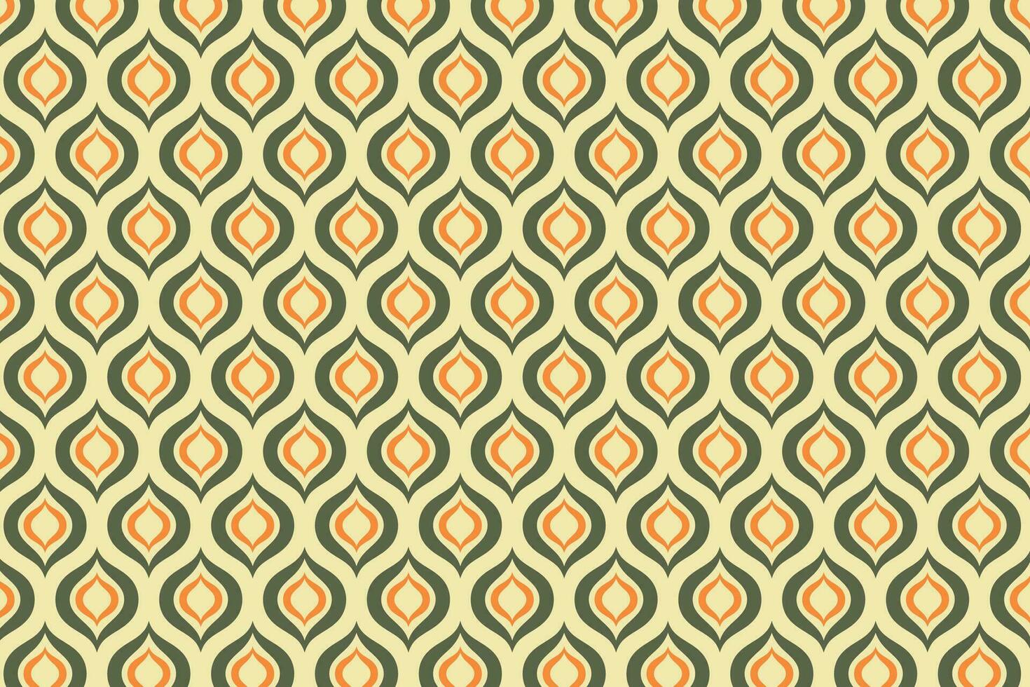 naadloos oranje en groen nostalgisch patroon achtergrond. wijnoogst modern achtergrond in minimalistische midden eeuw stijl voor kleding stof, behang of inpakken. vector