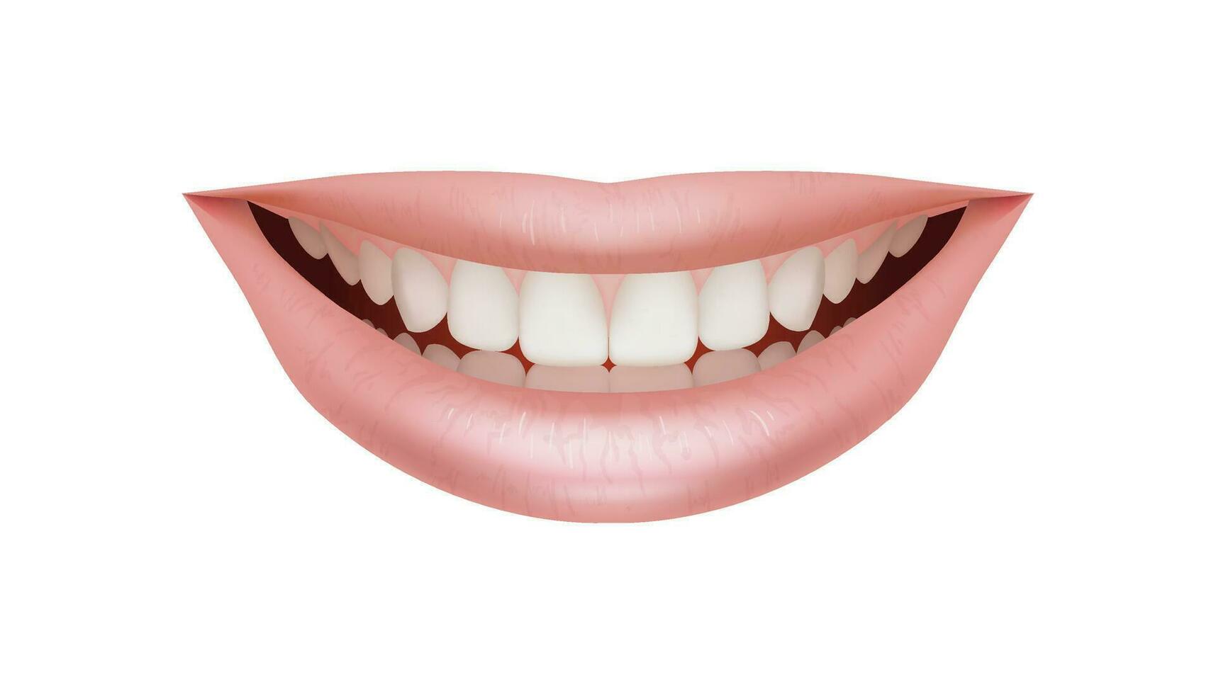 realistisch en mooi 3d illustratie van een vrouw glimlach, met glimmend roze lippen en wit tanden. perfect voor tandheelkundig, kunstmatig, of mondeling zorg thema's. geïsoleerd Aan een wit vector