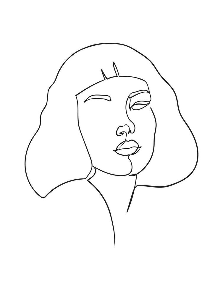 een lijn tekening gezicht. abstract vrouw portret. kapsel. modern minimalisme kunst. - vector illustratie