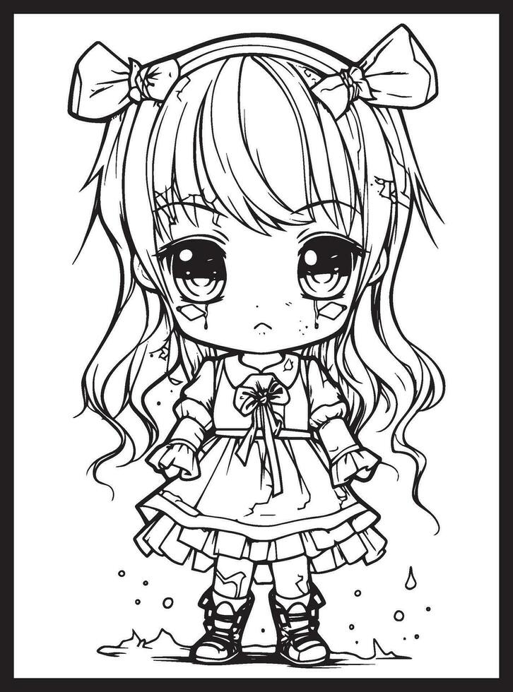 schattig verschrikking chibi kleur Pagina's vector