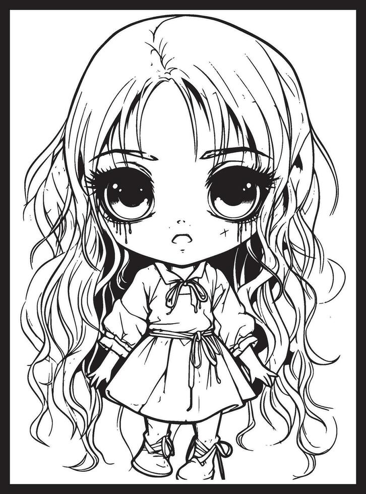 schattig verschrikking chibi kleur Pagina's vector