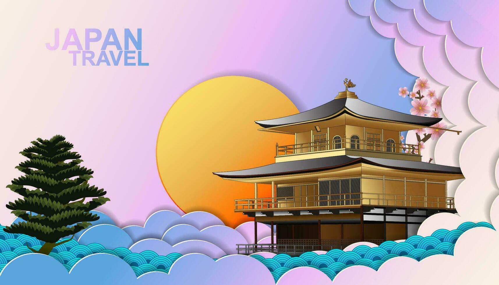 gouden paviljoen Bij kinkakuji tempel in Kyoto stad, reizen in Japan. vector