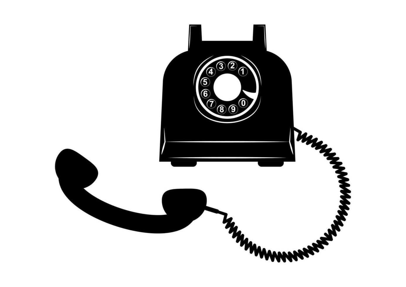 zwart silhouet van een oud wijnoogst telefoon tekenfilm illustratie vector