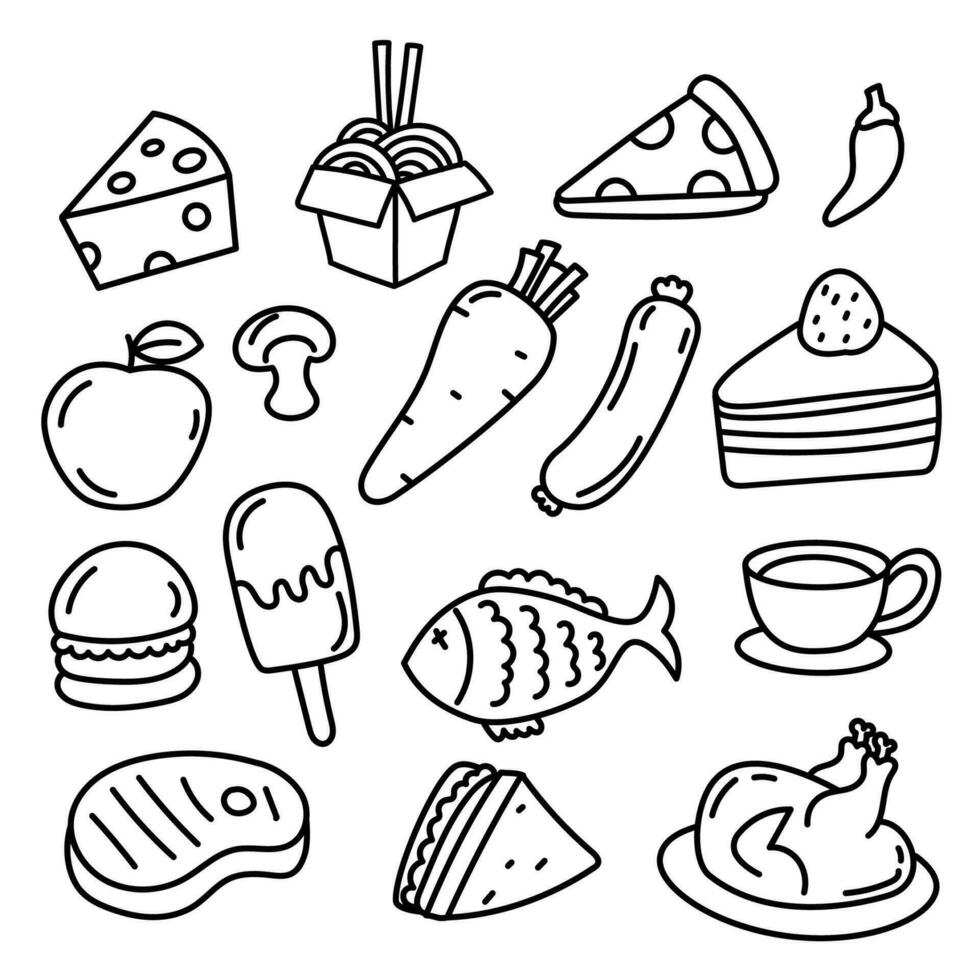 reeks van voedsel tekening illustraties geïsoleerd Aan wit achtergrond vector