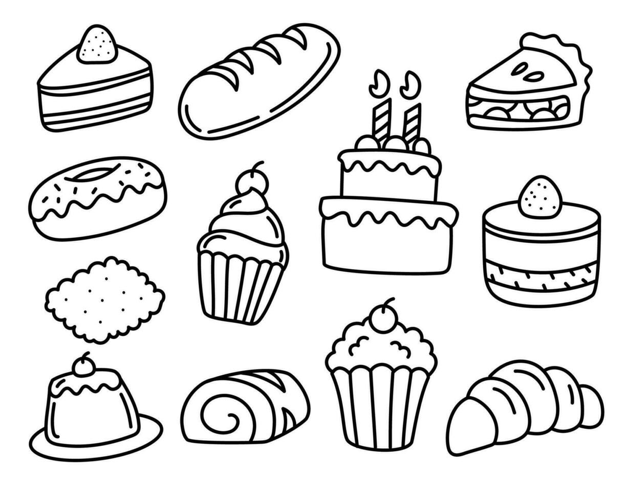 reeks van taart tekening illustraties geïsoleerd Aan wit achtergrond. hand getekend cakes vector illustraties