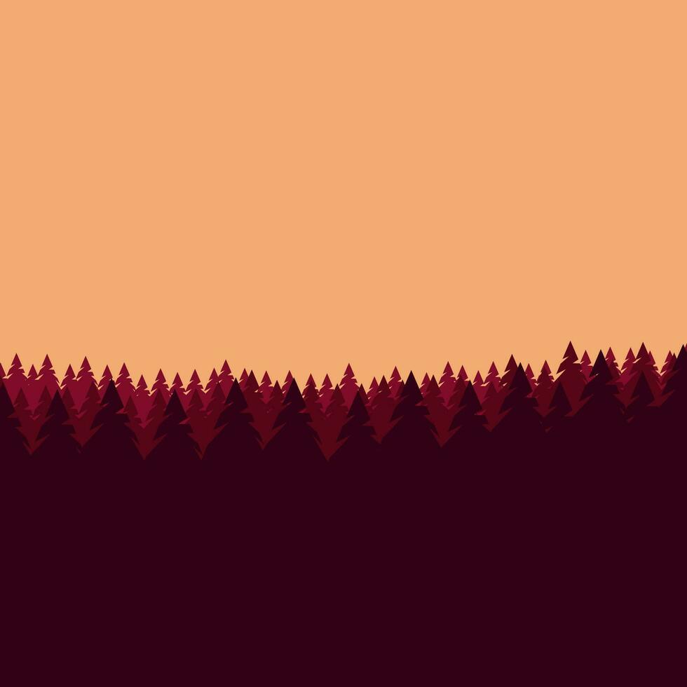 realistisch berg keer bekeken in de ochtend. panorama van ochtend- hout, pijnboom bomen en berg silhouetten. vector Woud wandelen achtergrond